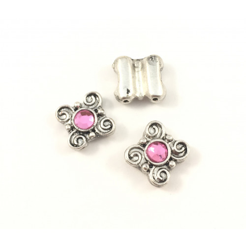 Spacer metal bead square pink two rows*